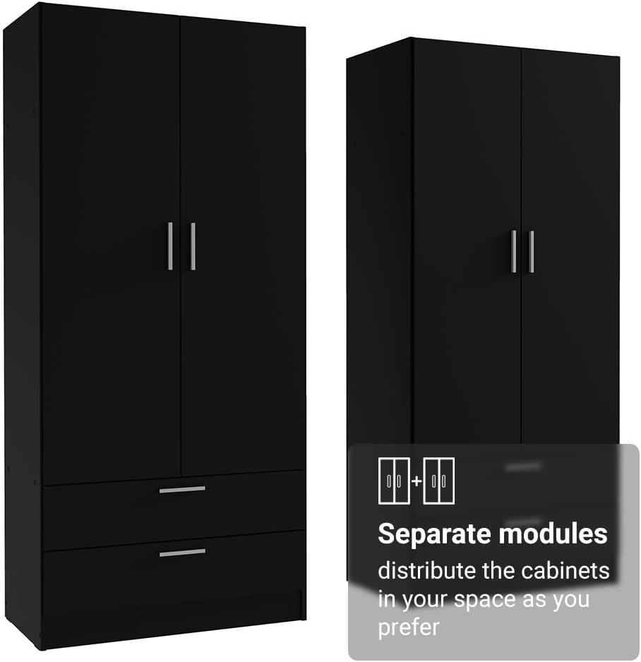 Madesa 4 Doors 4 Drawers Storage Cabinet Wardrobe with Shelves and Hanging Space 63" L Wooden Armoire Closet Organization Unit for Bedroom and Office (Black)