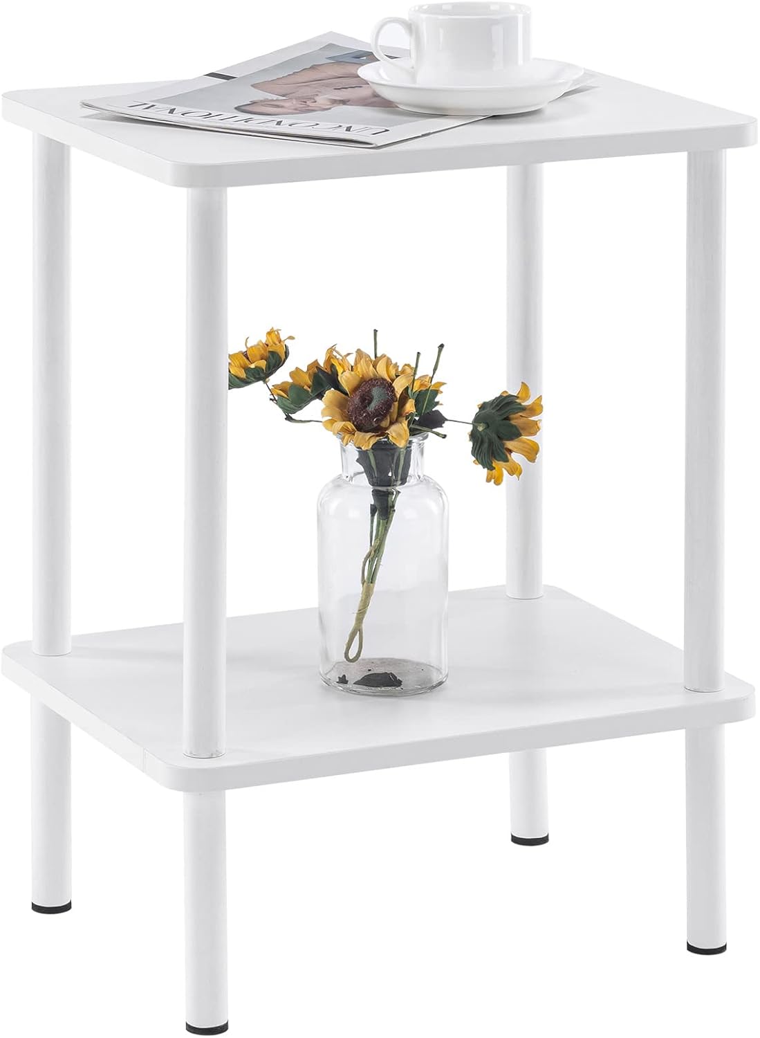 Apicizon 2 Tier End Table, Small Side Table with Solid Wood Legs, Boho Bedside Table with Storage Shelf, Nightstand for Small Spaces, Bedroom, Living Room, Entryway, Farmhouse, Easy Assembly, Natural