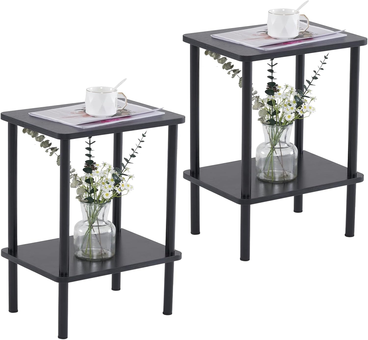 Apicizon 2 Tier End Table, Small Side Table with Solid Wood Legs, Boho Bedside Table with Storage Shelf, Nightstand for Small Spaces, Bedroom, Living Room, Entryway, Farmhouse, Easy Assembly, Natural