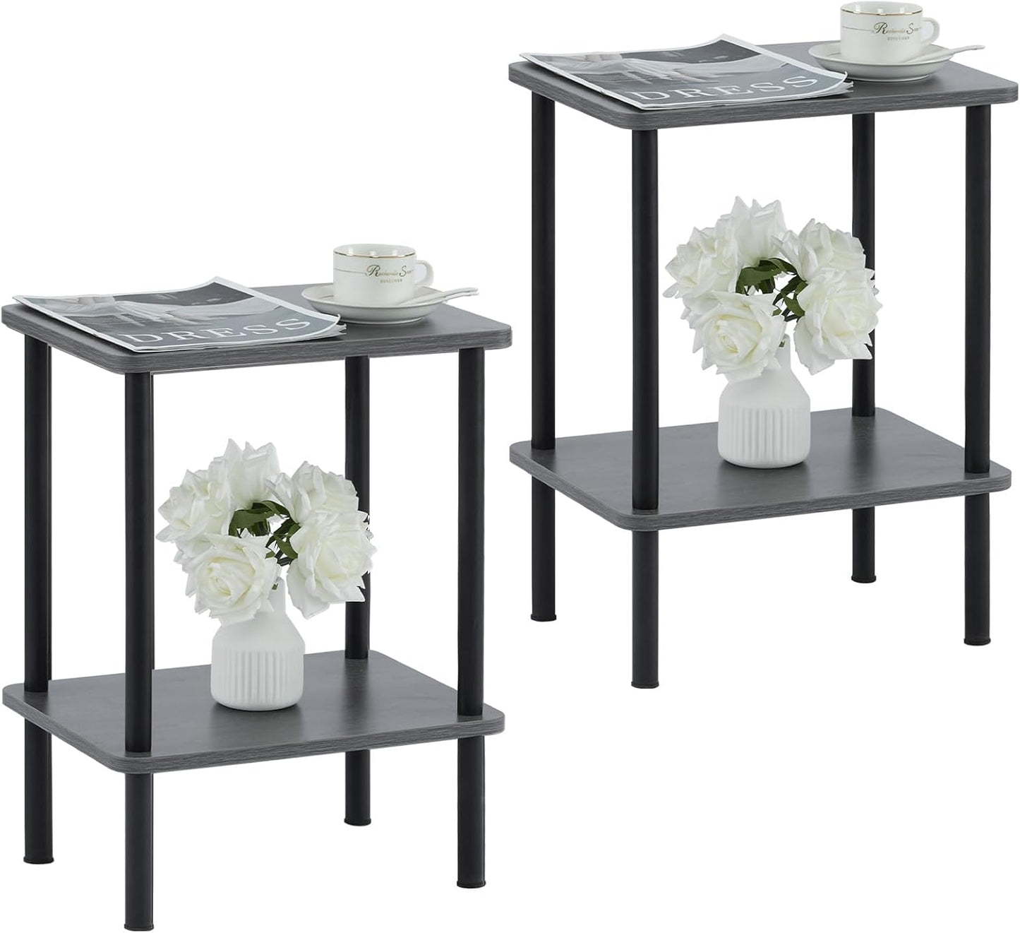 Apicizon 2 Tier End Table, Small Side Table with Solid Wood Legs, Boho Bedside Table with Storage Shelf, Nightstand for Small Spaces, Bedroom, Living Room, Entryway, Farmhouse, Easy Assembly, Natural