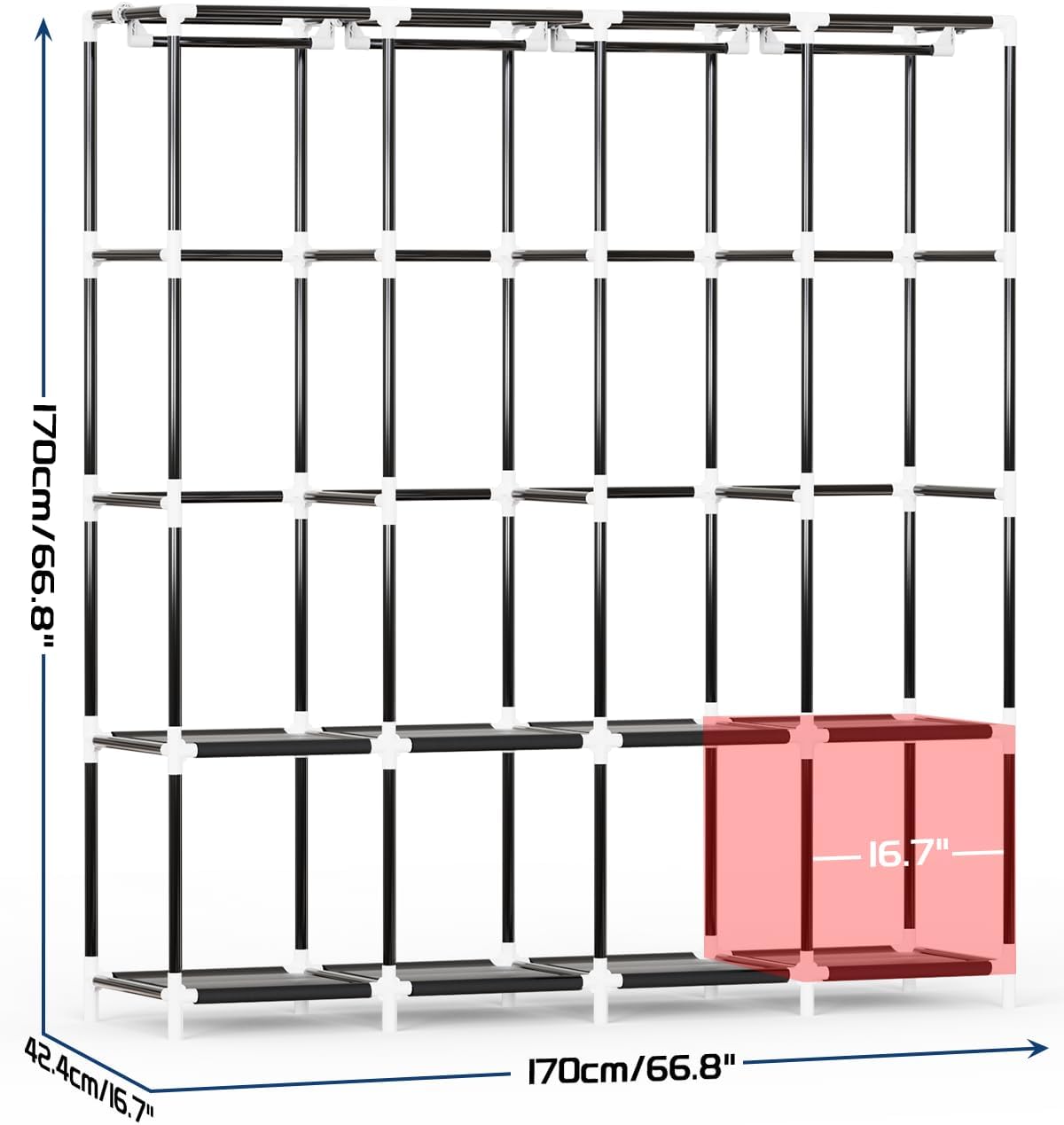 Mavivegue Clothes Organizer with 4 Hanging Rods, Portable Closet Wardrobe, Non-Woven Fabric Cover, Large Capacity Storage for Bedroom and Living Room,Black