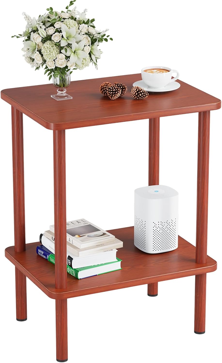 Apicizon 2 Tier End Table, Small Side Table with Solid Wood Legs, Boho Bedside Table with Storage Shelf, Nightstand for Small Spaces, Bedroom, Living Room, Entryway, Farmhouse, Easy Assembly, Natural