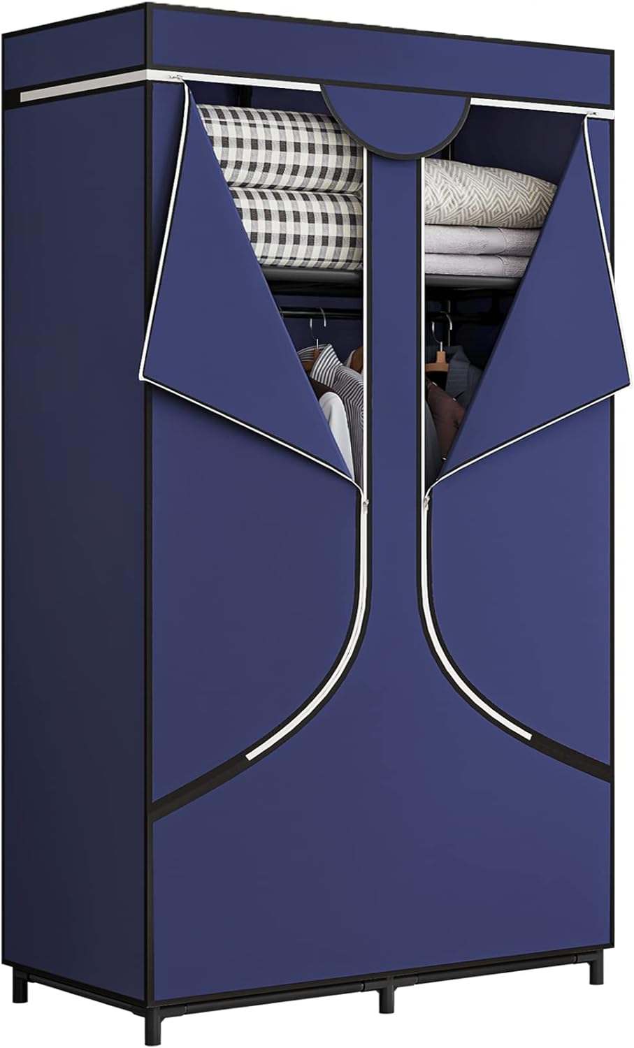 SORCEDAS Portable Wardrobe Closet Storage Organizer Metal Hanging Rack Non-Woven Fabric 34 Inch Black