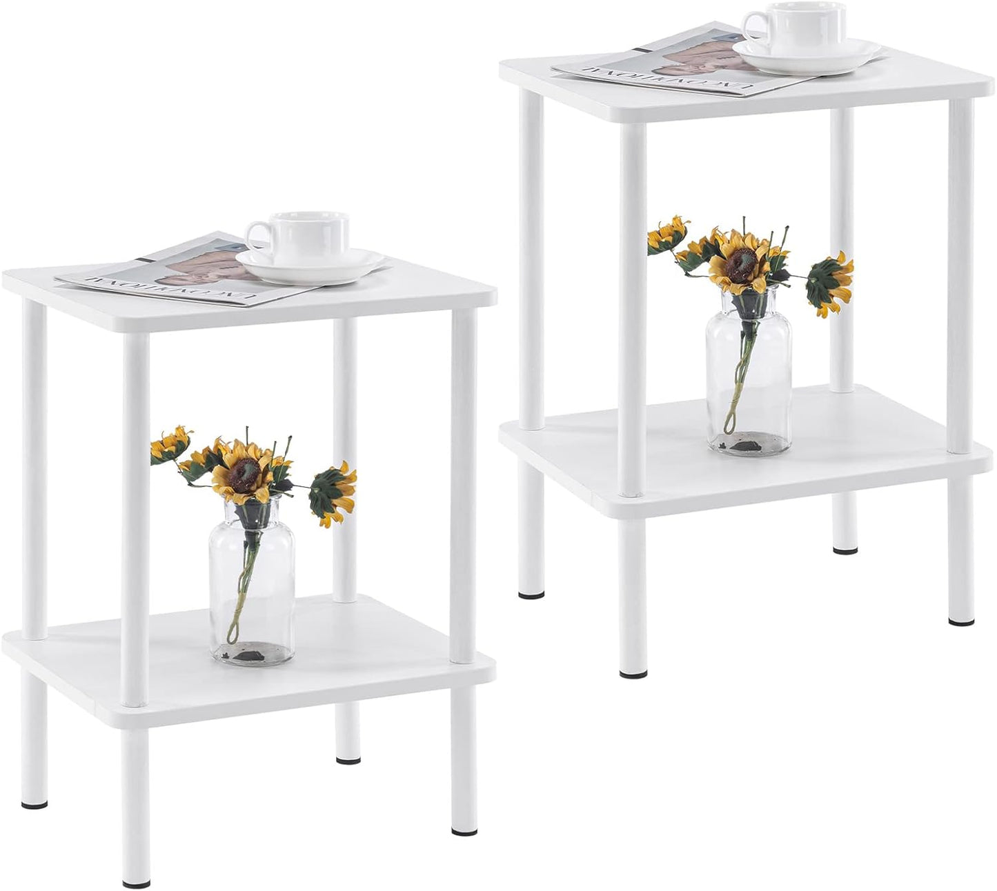 Apicizon 2 Tier End Table, Small Side Table with Solid Wood Legs, Boho Bedside Table with Storage Shelf, Nightstand for Small Spaces, Bedroom, Living Room, Entryway, Farmhouse, Easy Assembly, Natural