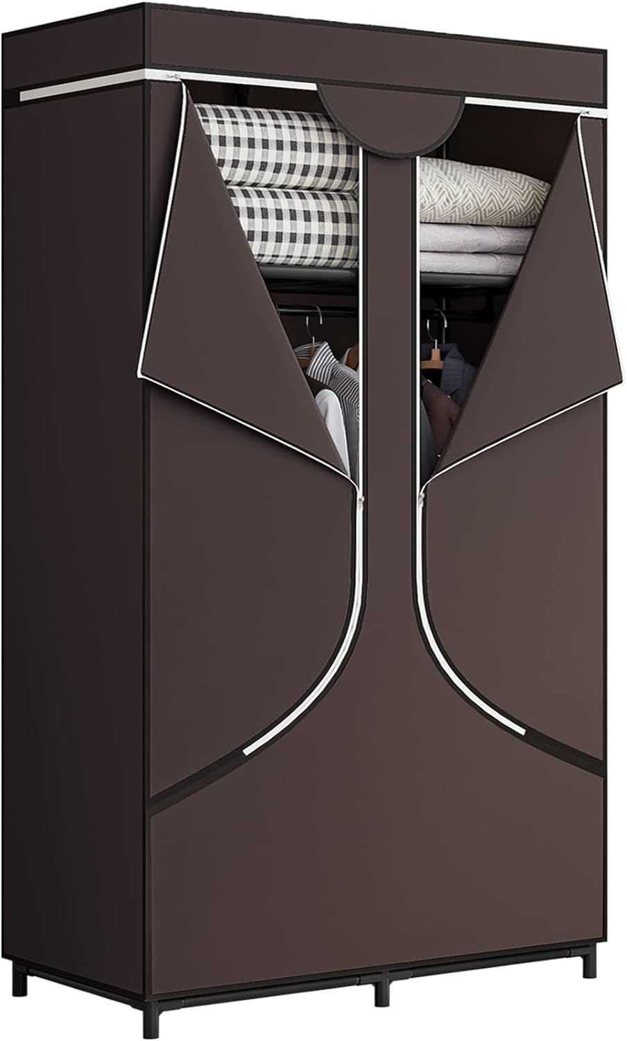 SORCEDAS Portable Wardrobe Closet Storage Organizer Metal Hanging Rack Non-Woven Fabric 34 Inch Black