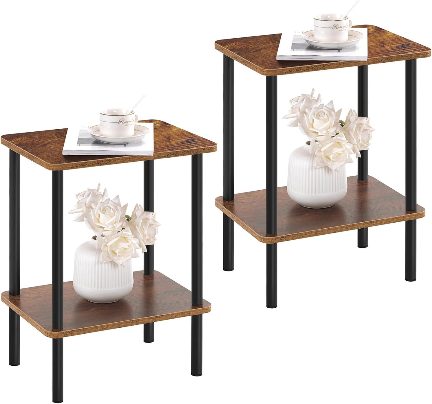 Apicizon 2 Tier End Table, Small Side Table with Solid Wood Legs, Boho Bedside Table with Storage Shelf, Nightstand for Small Spaces, Bedroom, Living Room, Entryway, Farmhouse, Easy Assembly, Natural
