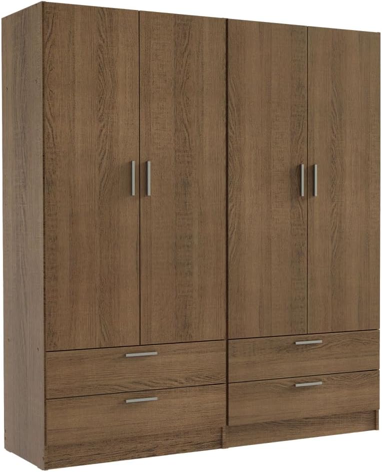 Madesa 4 Doors 4 Drawers Storage Cabinet Wardrobe with Shelves and Hanging Space 63" L Wooden Armoire Closet Organization Unit for Bedroom and Office (Black)