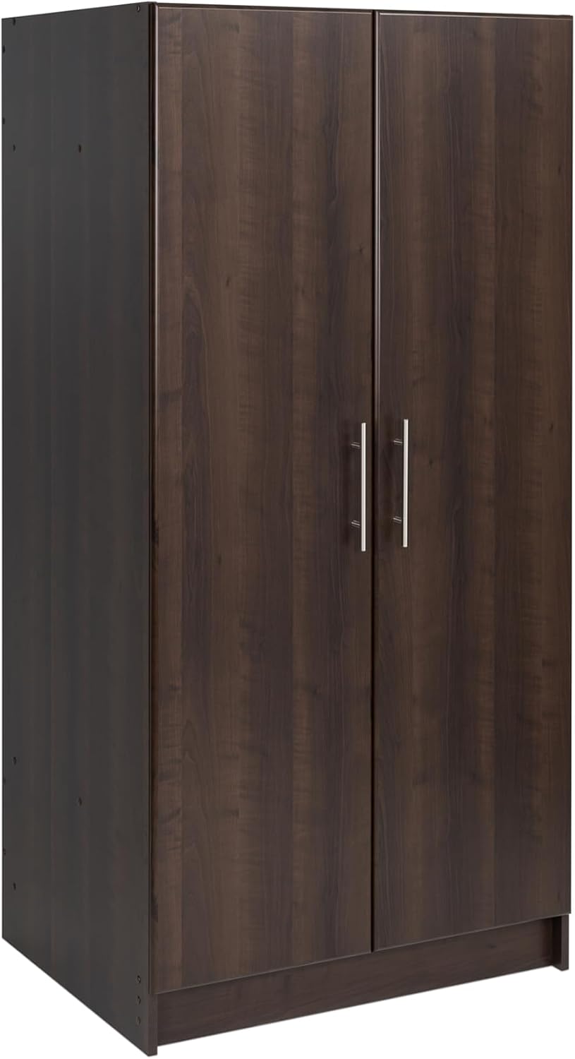 Prepac Armoir, Elite 32"W x 65"H x 24.5"D White Wardrobe Closet & Cabinet - Functional Clothes Storage with Hanging Rail, Armoire Wardrobe