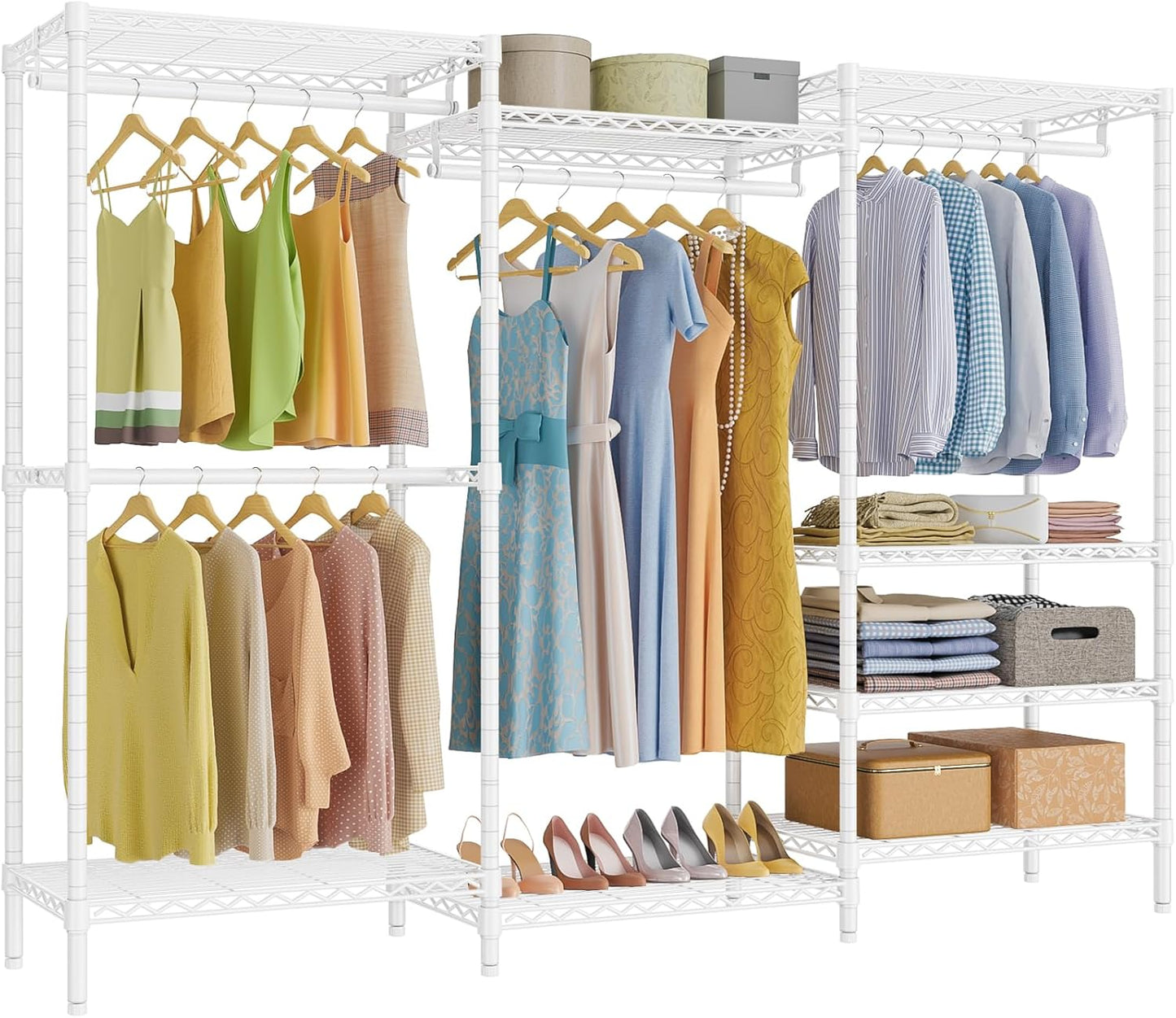 VIPEK V5 Portable Closet Wardrobe Heavy Duty Clothes Rack, Freestanding Clothing Rack with 4 Hang Rods & 8 Shelves, Adjustable Closet Racks, 68.9" L x 15.7" W x 76.4" H, Max Load 890LBS, Black