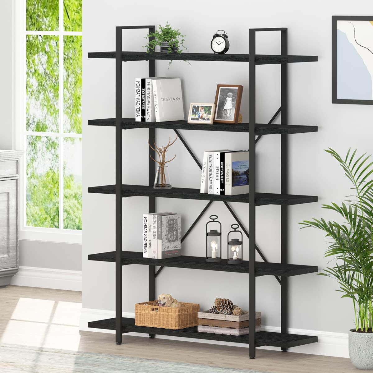 HSH 6 Shelf Tall Bookcase, Industrial Modern Large 6 Tier Bookshelf, Open Wood and Metal Display & Storage Rack,Farmhouse Bookcases and Book Shelves 6 Shelf for Bedroom Living Room Office,Rustic Brown