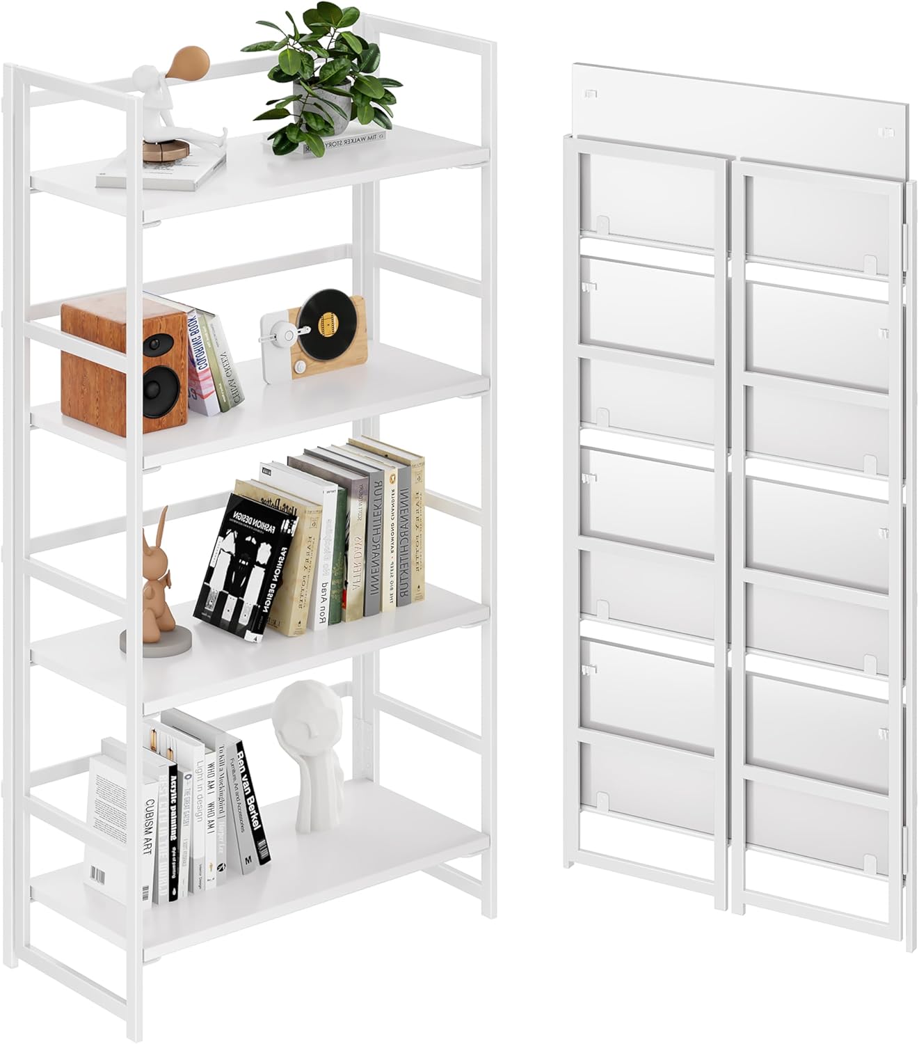 BHG Vintage Multifunctional Folding Bookshelf, No-Assembly Plant Stand Storage Rack Shelves for Home Office (Fire, 5-Tier)