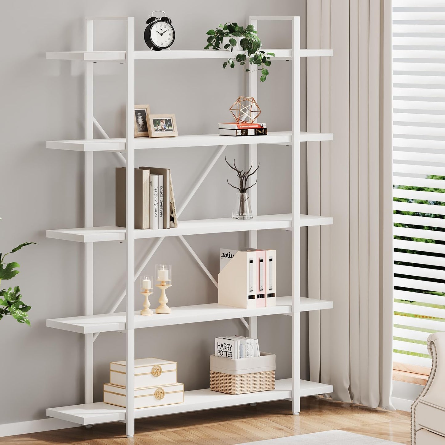 HSH 6 Shelf Tall Bookcase, Industrial Modern Large 6 Tier Bookshelf, Open Wood and Metal Display & Storage Rack,Farmhouse Bookcases and Book Shelves 6 Shelf for Bedroom Living Room Office,Rustic Brown