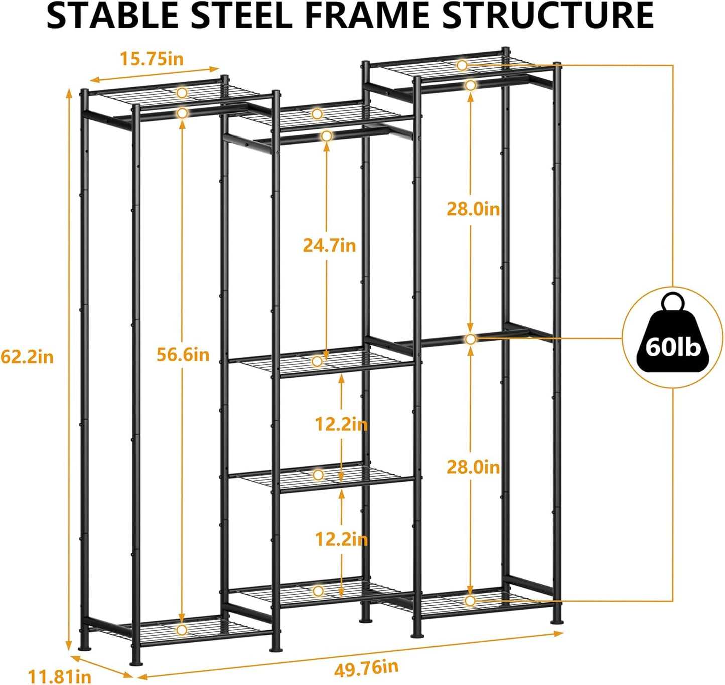 HOMIDEC Wardrobe Closet, 4 Hanging Spaces Portable Clothes Rack,Free Standing Closet Organizer and Storage System with Hanging Rods,Clothing Rack Suitable for Cloakroom,Bedroom,Entrances,etc.Black