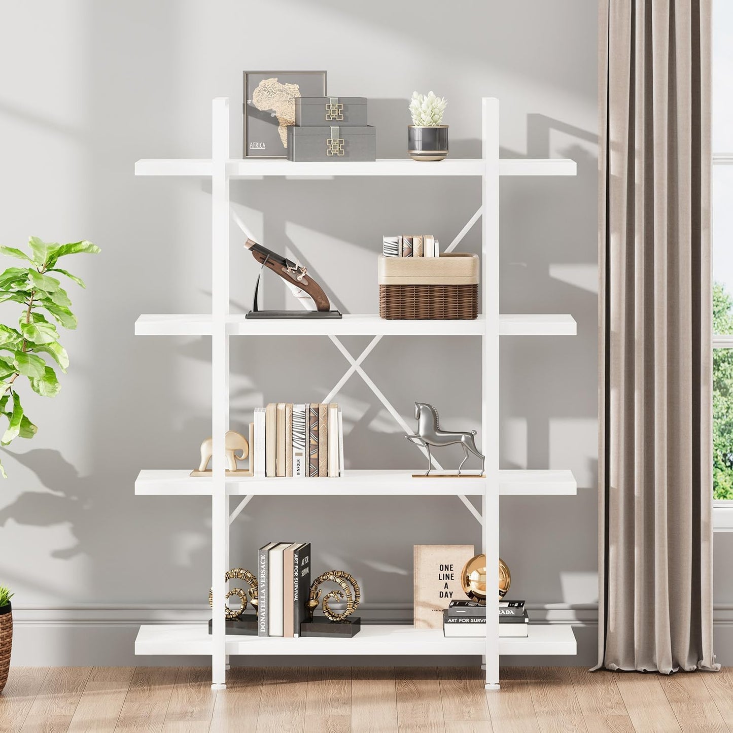 HSH 6 Shelf Tall Bookcase, Industrial Modern Large 6 Tier Bookshelf, Open Wood and Metal Display & Storage Rack,Farmhouse Bookcases and Book Shelves 6 Shelf for Bedroom Living Room Office,Rustic Brown