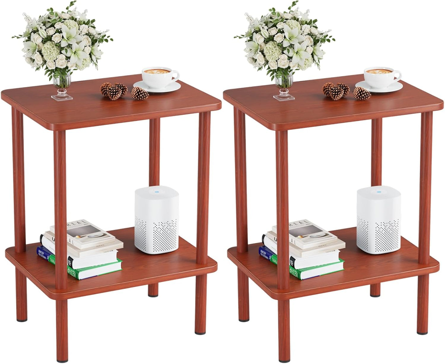 Apicizon 2 Tier End Table, Small Side Table with Solid Wood Legs, Boho Bedside Table with Storage Shelf, Nightstand for Small Spaces, Bedroom, Living Room, Entryway, Farmhouse, Easy Assembly, Natural