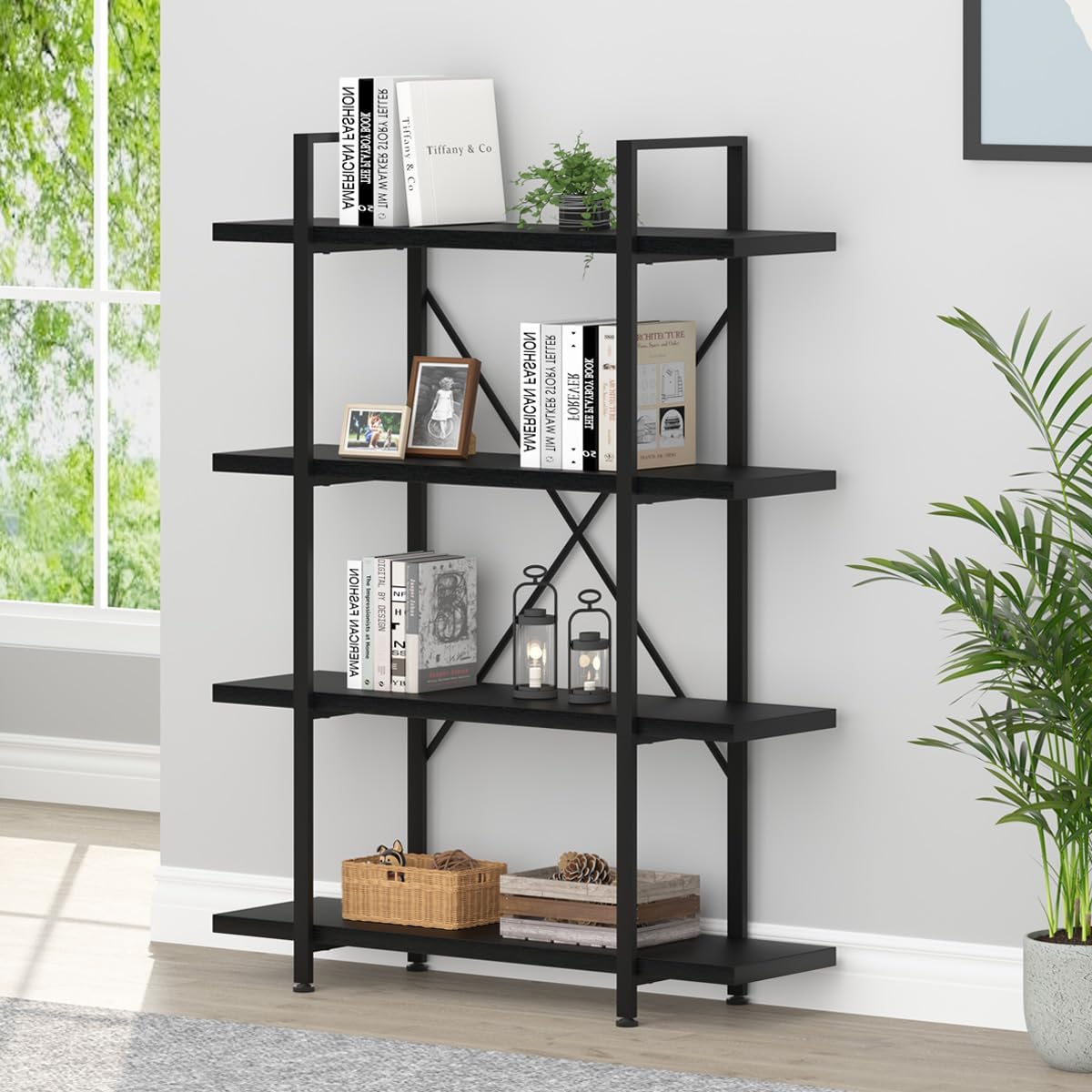 HSH 6 Shelf Tall Bookcase, Industrial Modern Large 6 Tier Bookshelf, Open Wood and Metal Display & Storage Rack,Farmhouse Bookcases and Book Shelves 6 Shelf for Bedroom Living Room Office,Rustic Brown