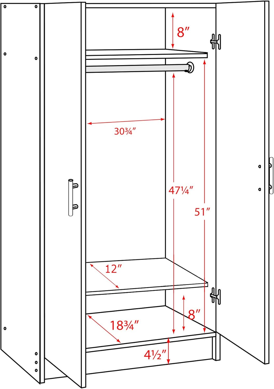 Prepac Armoir, Elite 32"W x 65"H x 24.5"D White Wardrobe Closet & Cabinet - Functional Clothes Storage with Hanging Rail, Armoire Wardrobe