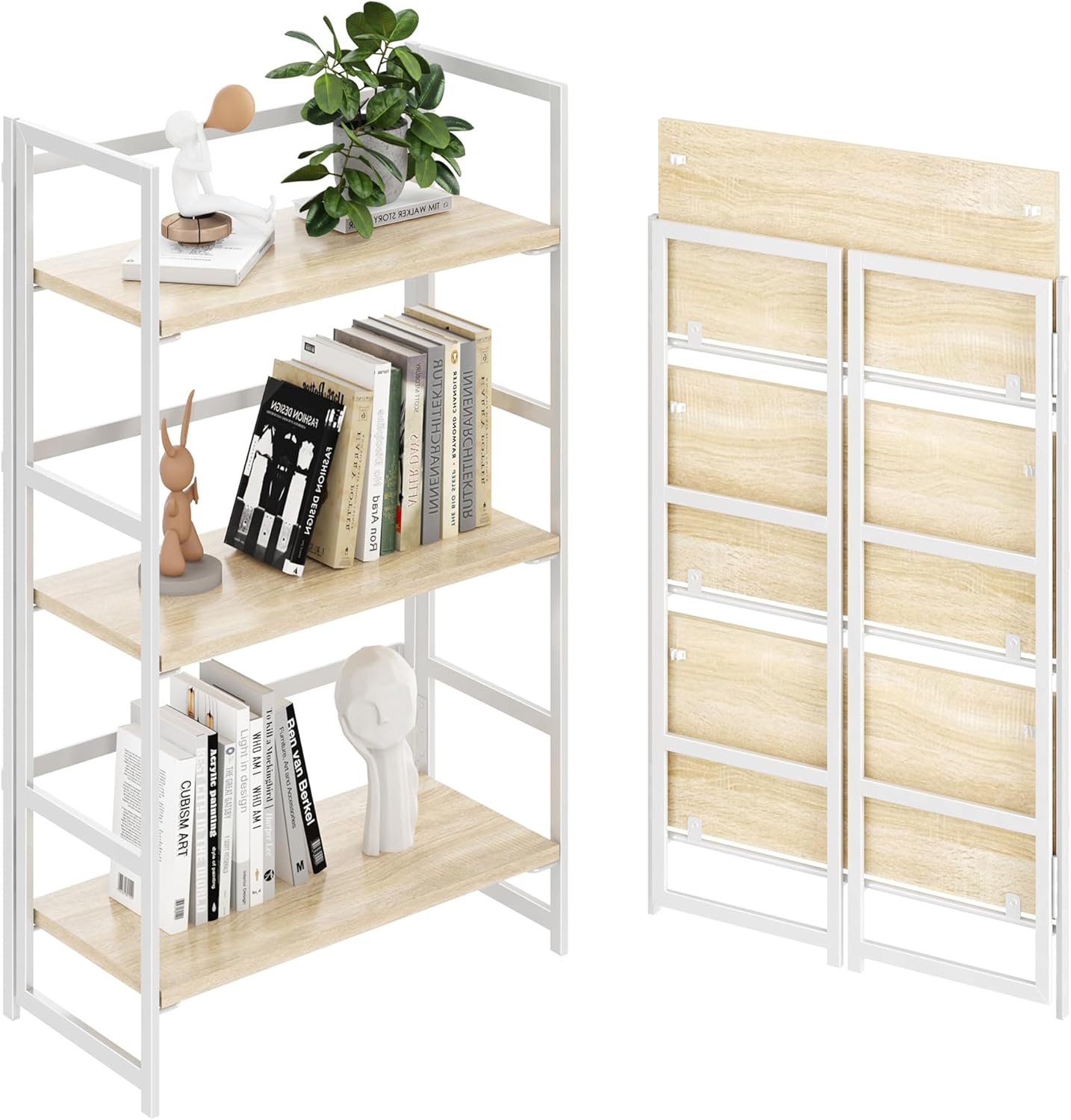 BHG Vintage Multifunctional Folding Bookshelf, No-Assembly Plant Stand Storage Rack Shelves for Home Office (Fire, 5-Tier)