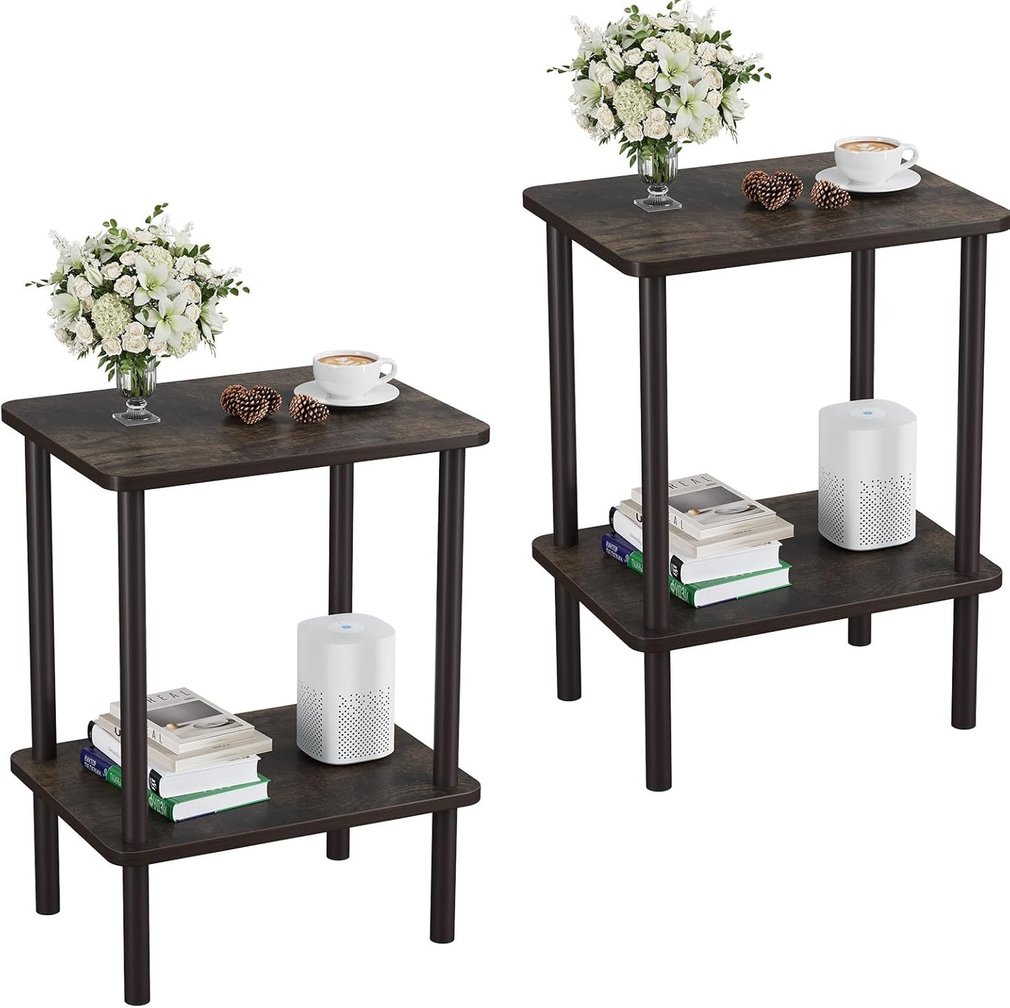 Apicizon 2 Tier End Table, Small Side Table with Solid Wood Legs, Boho Bedside Table with Storage Shelf, Nightstand for Small Spaces, Bedroom, Living Room, Entryway, Farmhouse, Easy Assembly, Natural