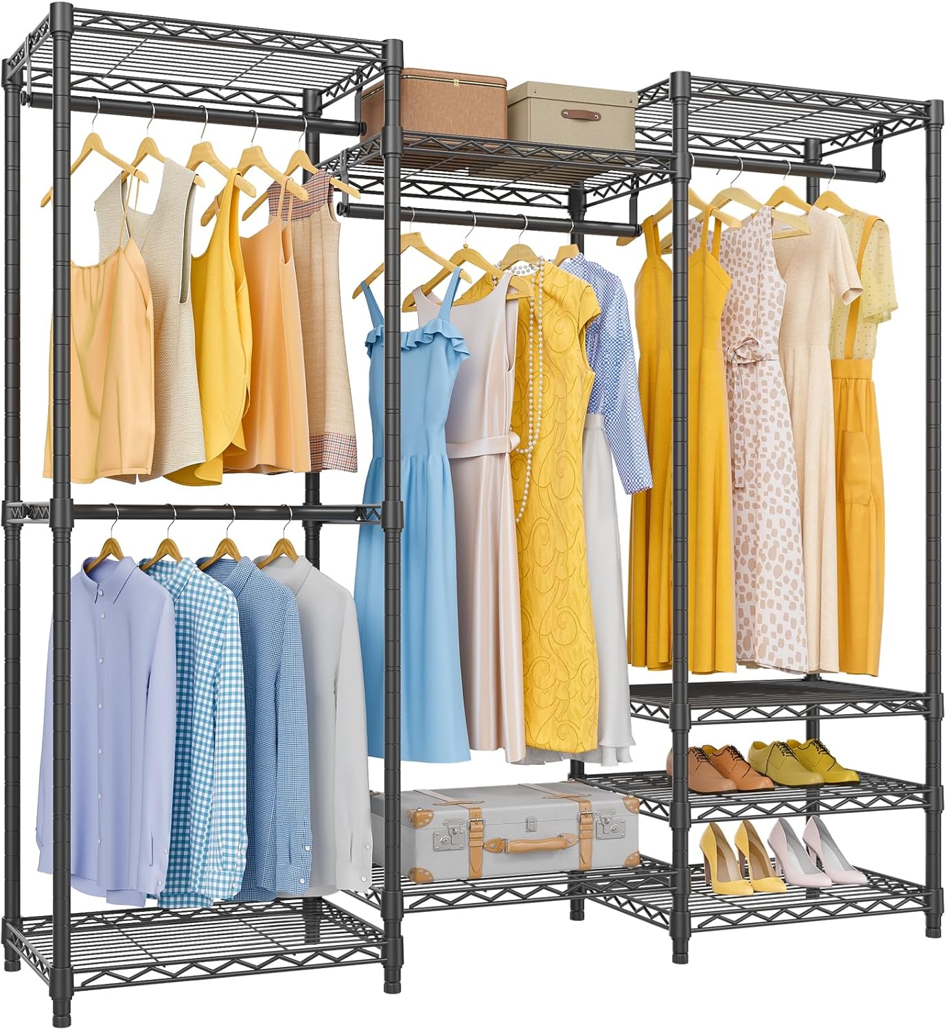 VIPEK V5 Portable Closet Wardrobe Heavy Duty Clothes Rack, Freestanding Clothing Rack with 4 Hang Rods & 8 Shelves, Adjustable Closet Racks, 68.9" L x 15.7" W x 76.4" H, Max Load 890LBS, Black
