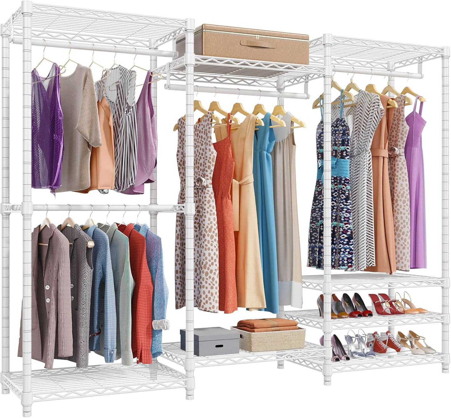 VIPEK V5 Portable Closet Wardrobe Heavy Duty Clothes Rack, Freestanding Clothing Rack with 4 Hang Rods & 8 Shelves, Adjustable Closet Racks, 68.9" L x 15.7" W x 76.4" H, Max Load 890LBS, Black