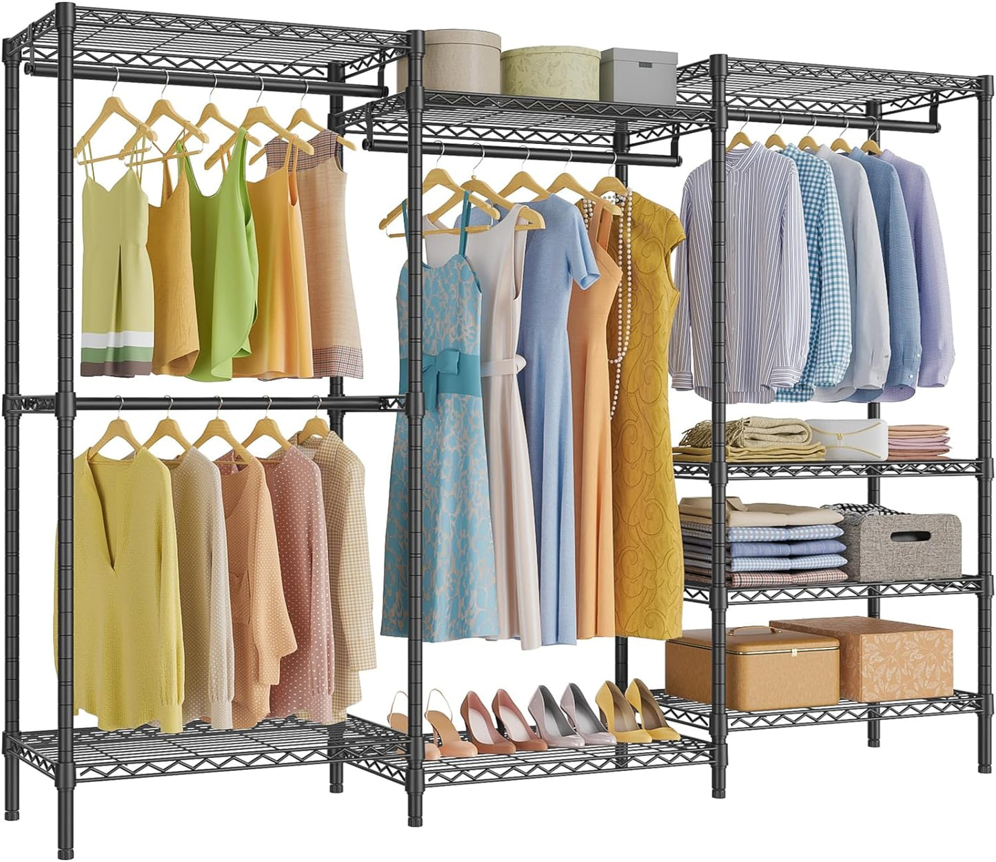 VIPEK V5 Portable Closet Wardrobe Heavy Duty Clothes Rack, Freestanding Clothing Rack with 4 Hang Rods & 8 Shelves, Adjustable Closet Racks, 68.9" L x 15.7" W x 76.4" H, Max Load 890LBS, Black
