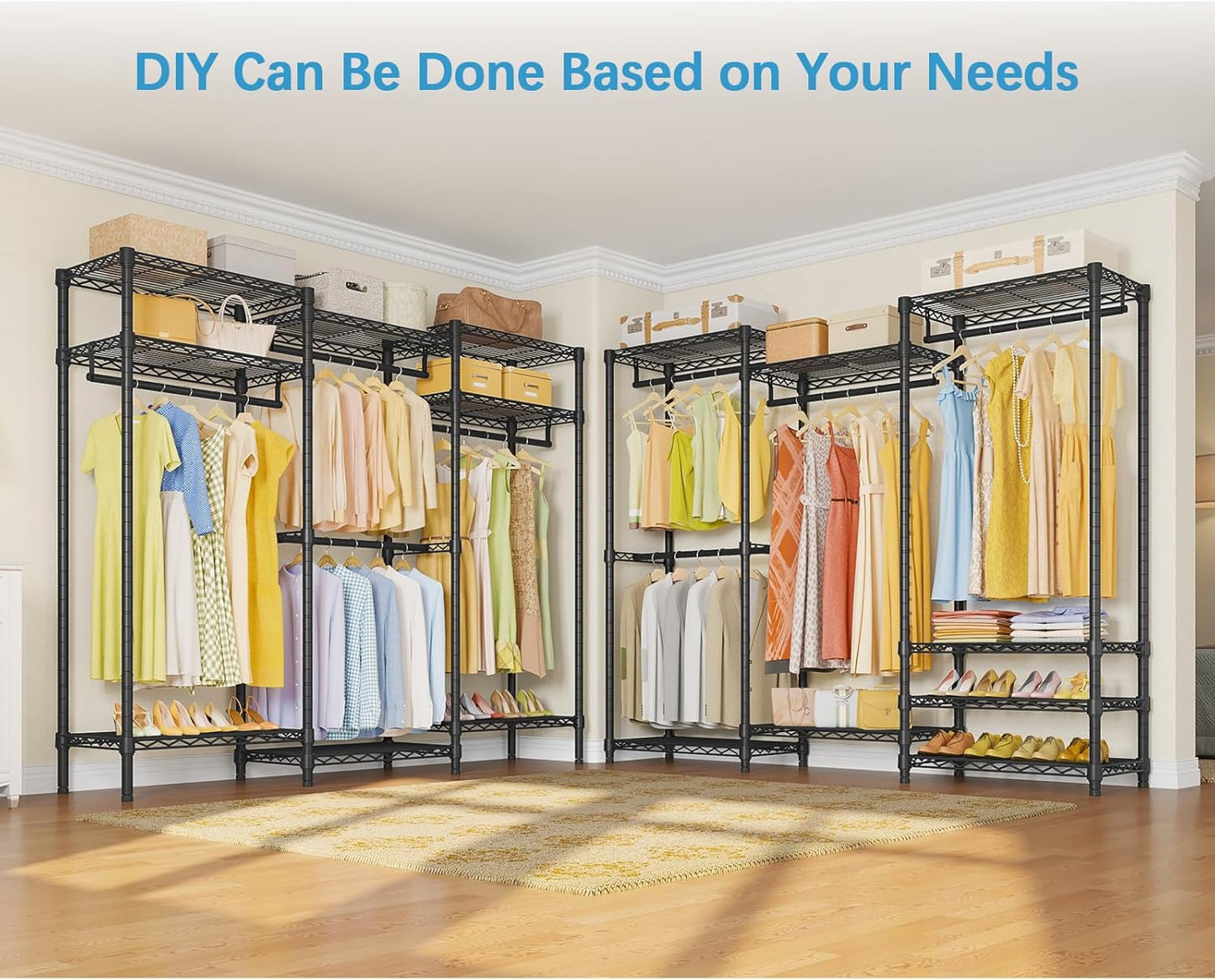 VIPEK V5 Portable Closet Wardrobe Heavy Duty Clothes Rack, Freestanding Clothing Rack with 4 Hang Rods & 8 Shelves, Adjustable Closet Racks, 68.9" L x 15.7" W x 76.4" H, Max Load 890LBS, Black