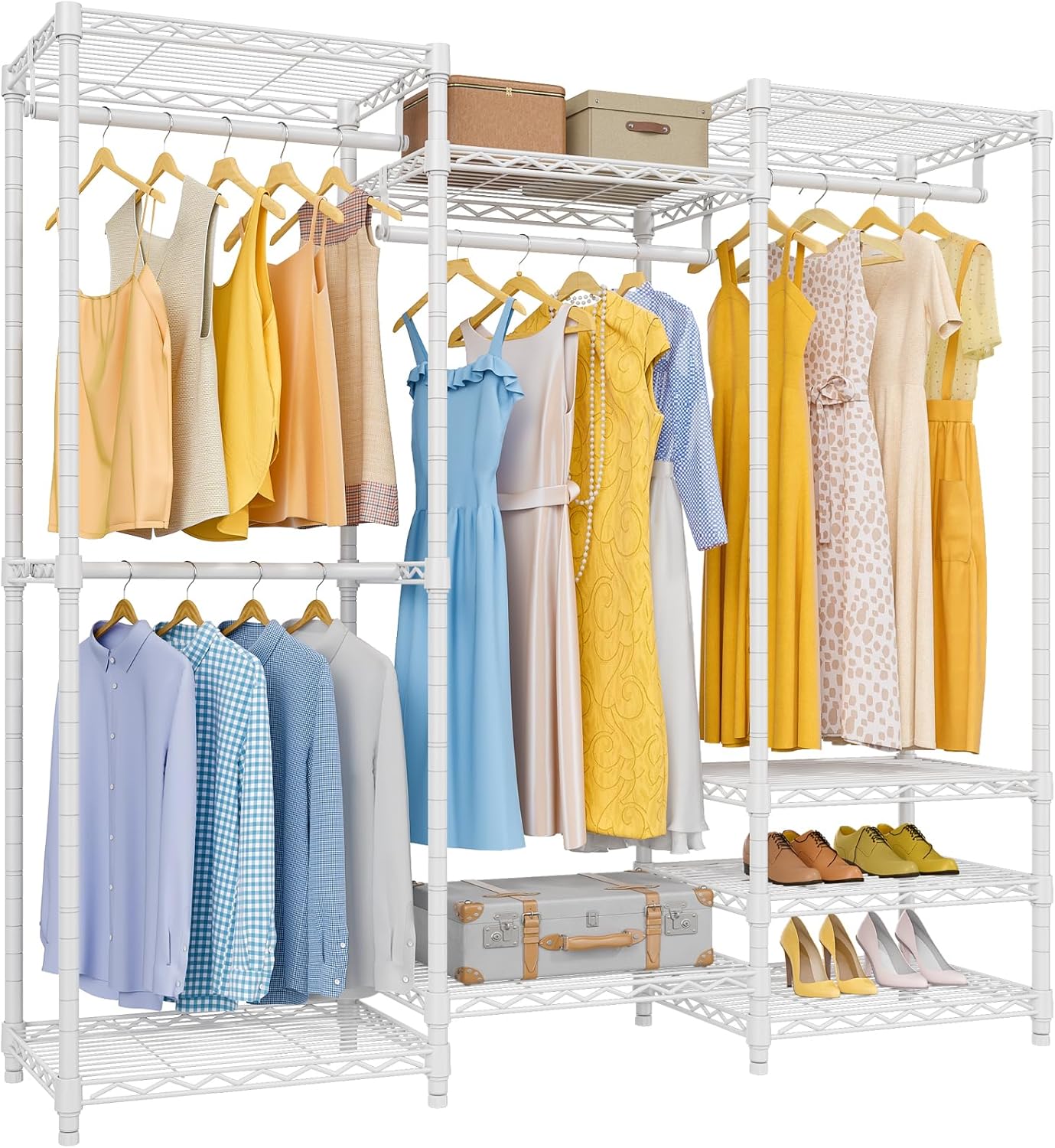 VIPEK V5 Portable Closet Wardrobe Heavy Duty Clothes Rack, Freestanding Clothing Rack with 4 Hang Rods & 8 Shelves, Adjustable Closet Racks, 68.9" L x 15.7" W x 76.4" H, Max Load 890LBS, Black
