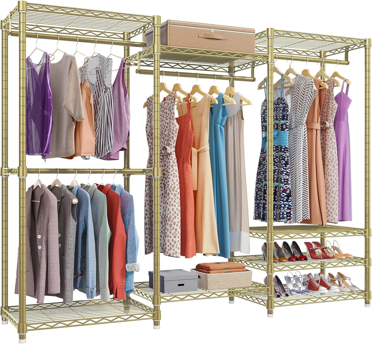 VIPEK V5 Portable Closet Wardrobe Heavy Duty Clothes Rack, Freestanding Clothing Rack with 4 Hang Rods & 8 Shelves, Adjustable Closet Racks, 68.9" L x 15.7" W x 76.4" H, Max Load 890LBS, Black