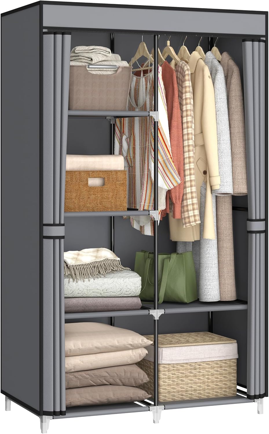Portable Closet Wardrobe, 67-Inch Clothes Organizer with 4 Hanging Rods and 8 Shelves, Non-Woven Fabric Cover, Large Capacity Storage for Bedroom and Living Room, Black