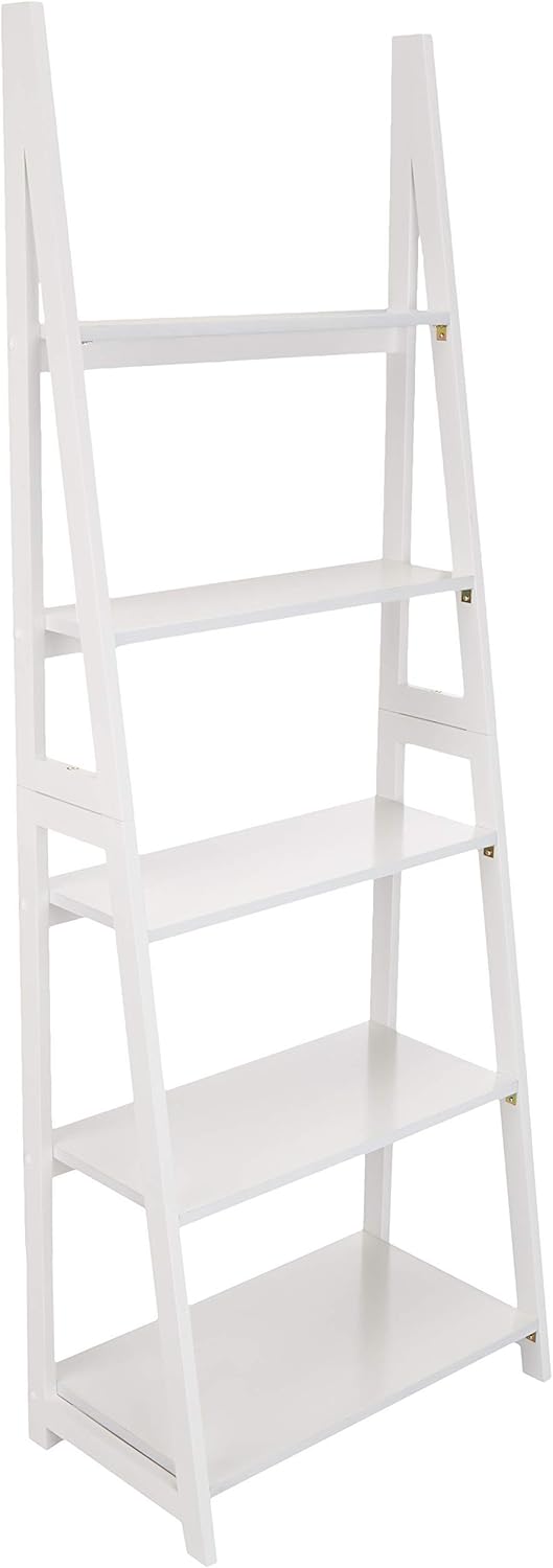 Amazon Basics Ladder Bookshelf Organizer, 5-Tier, Solid Rubberwood Frame, Walnut Finish, 14" D x 24.8" W x 70.1" H