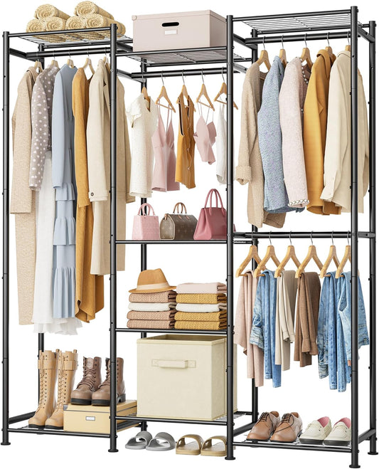 HOMIDEC Wardrobe Closet, 4 Hanging Spaces Portable Clothes Rack,Free Standing Closet Organizer and Storage System with Hanging Rods,Clothing Rack Suitable for Cloakroom,Bedroom,Entrances,etc.Black